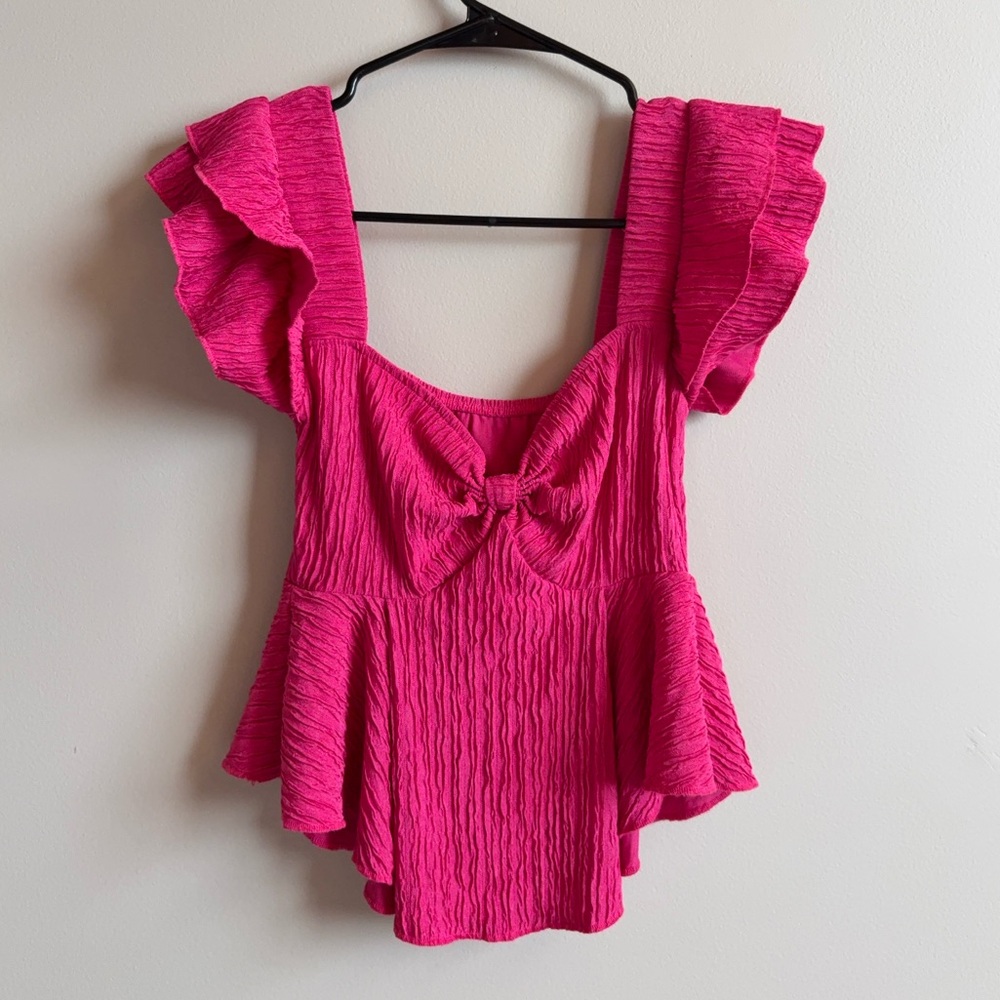Elegant Pink Ruffle Sleeve Top (S-M)